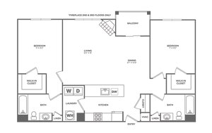 Floorplan Two Bedroom Two Bath (1122 SF)